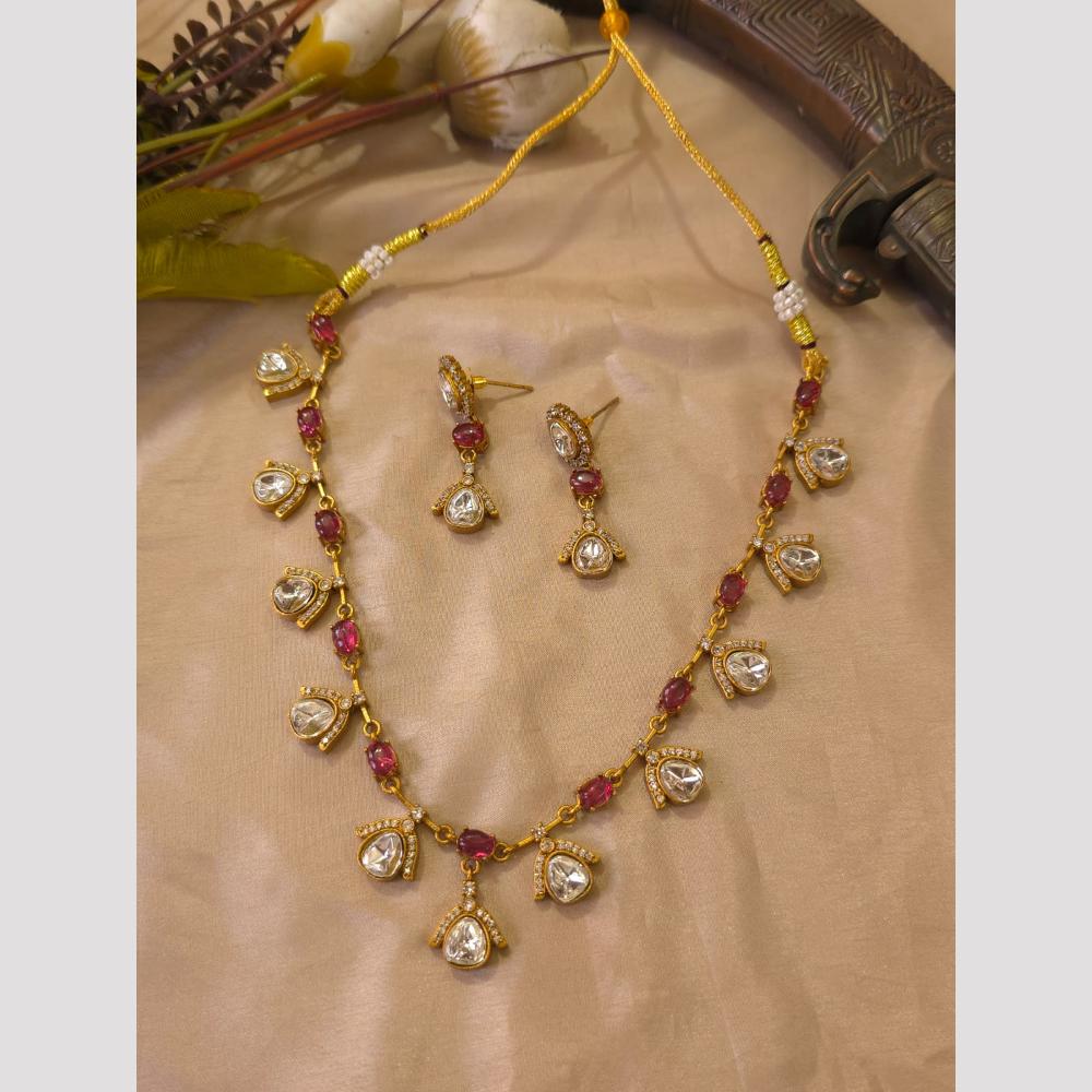FS Collection Royal Polki Kundan Stone And Pota Stone Necklace Set