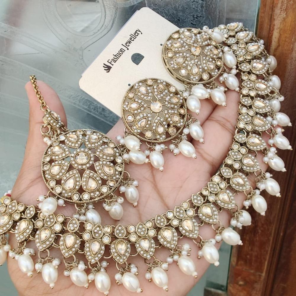 FS Collection Gold Plated Crystal & Pearl Necklace Set