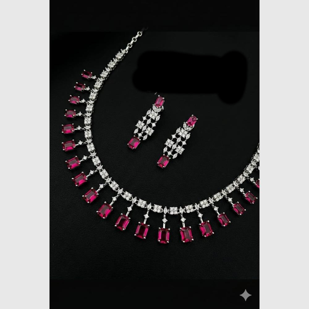FS Collection Silver Plated Ad Stone Necklace Set