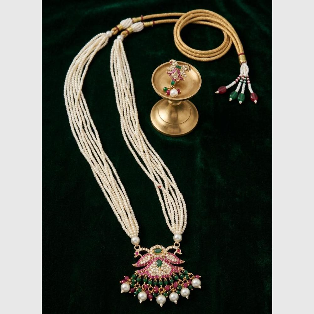 FS Collection Gold Plated Austrian Stone & Pearl Long Necklace Set