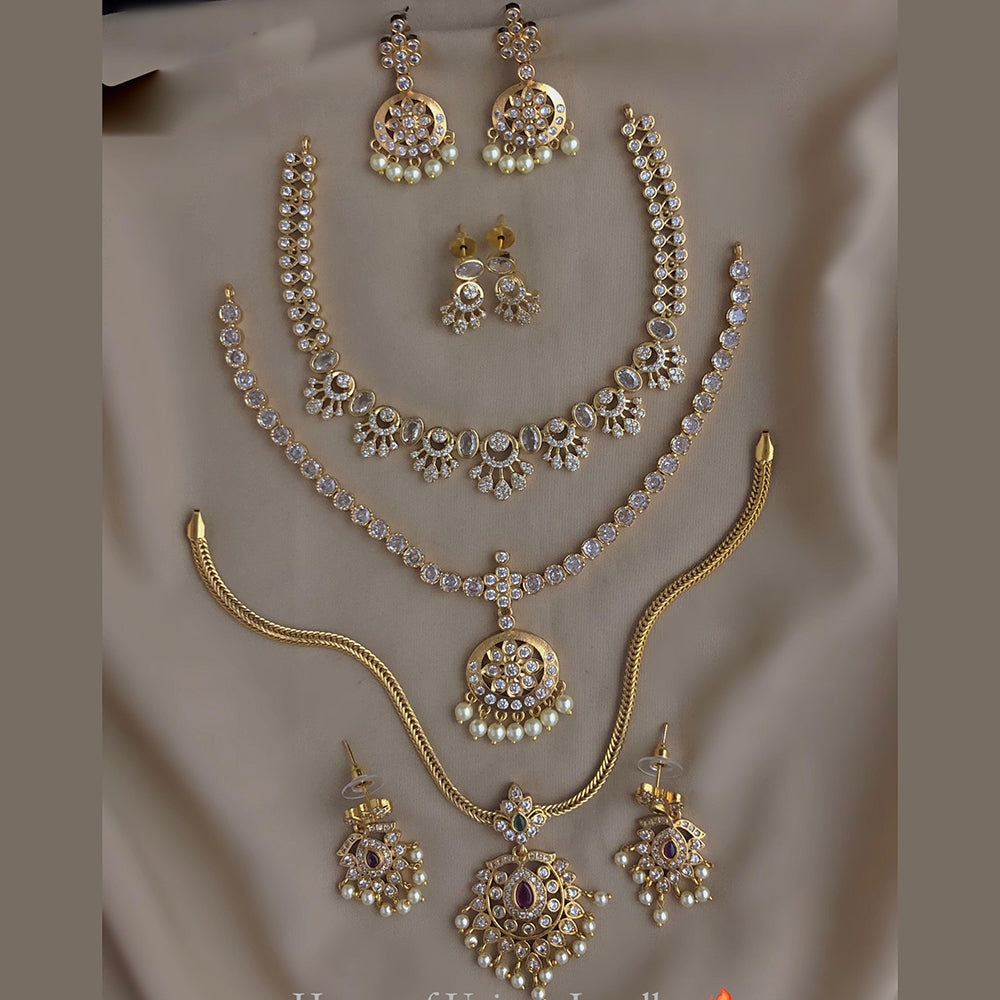 FS Collection Gold Plated American Daimond Combo Necklace Set