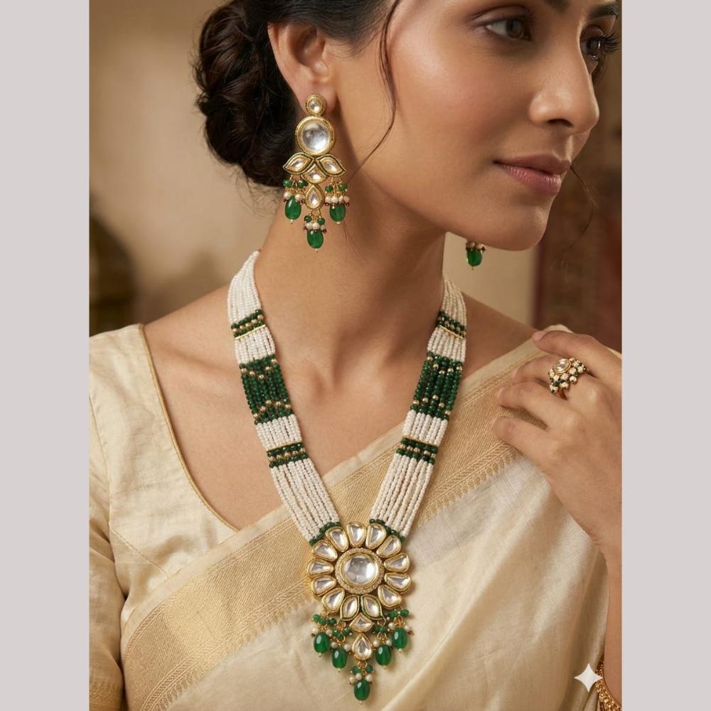 FS Collection Luxury Kundan Stone Pearl And Beads Long Necklace Set