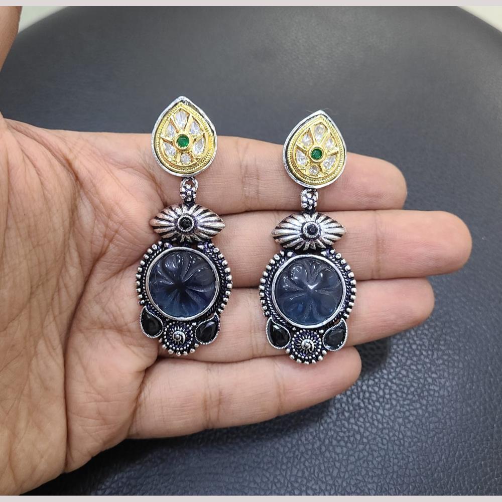 FS Collection Premium Dual Tone Plated Pota Stone Dangler Earrings for Women