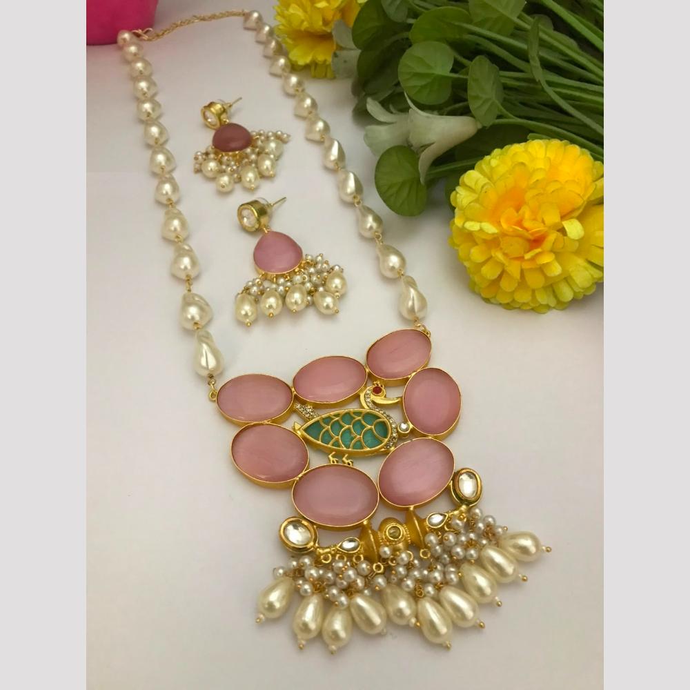 FS Collection Pota Stone And Mother Of Pearls Long Necklace Set