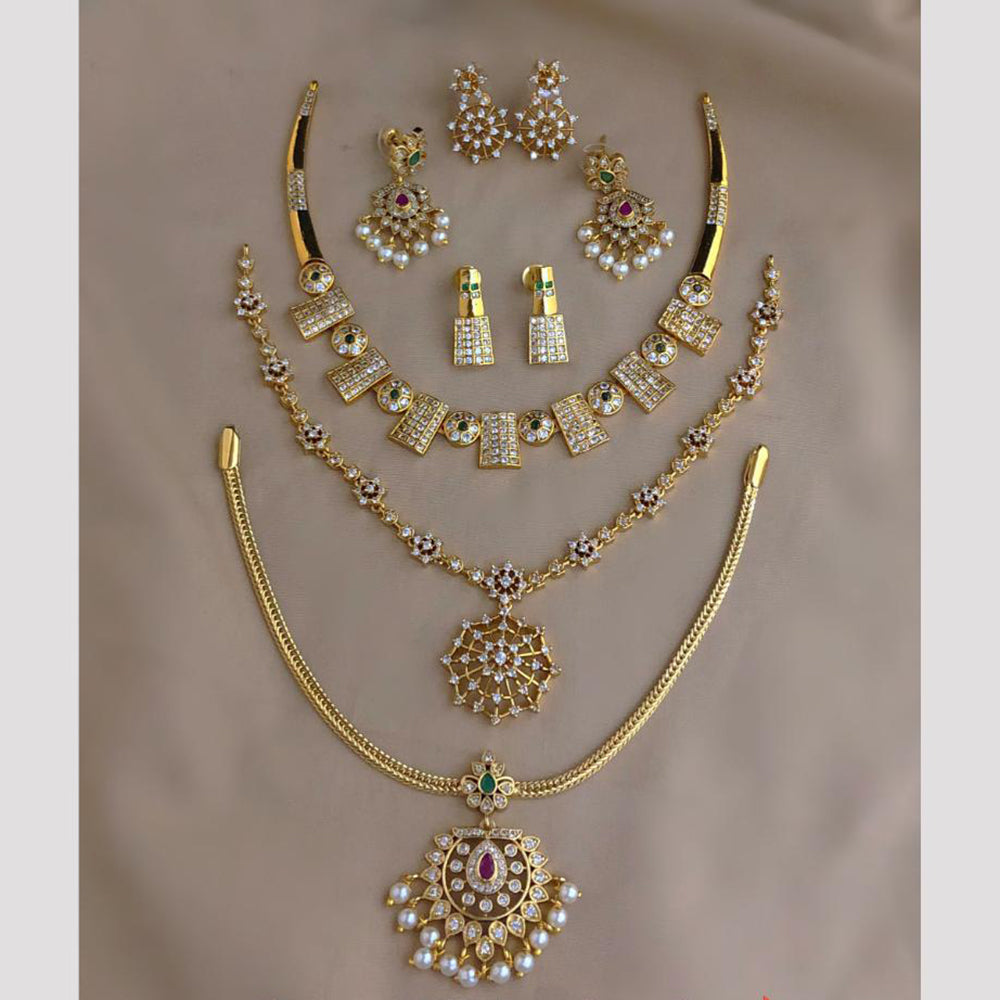 FS Collection Fashion Austrian Stone And Pearl Combo Necklace Set