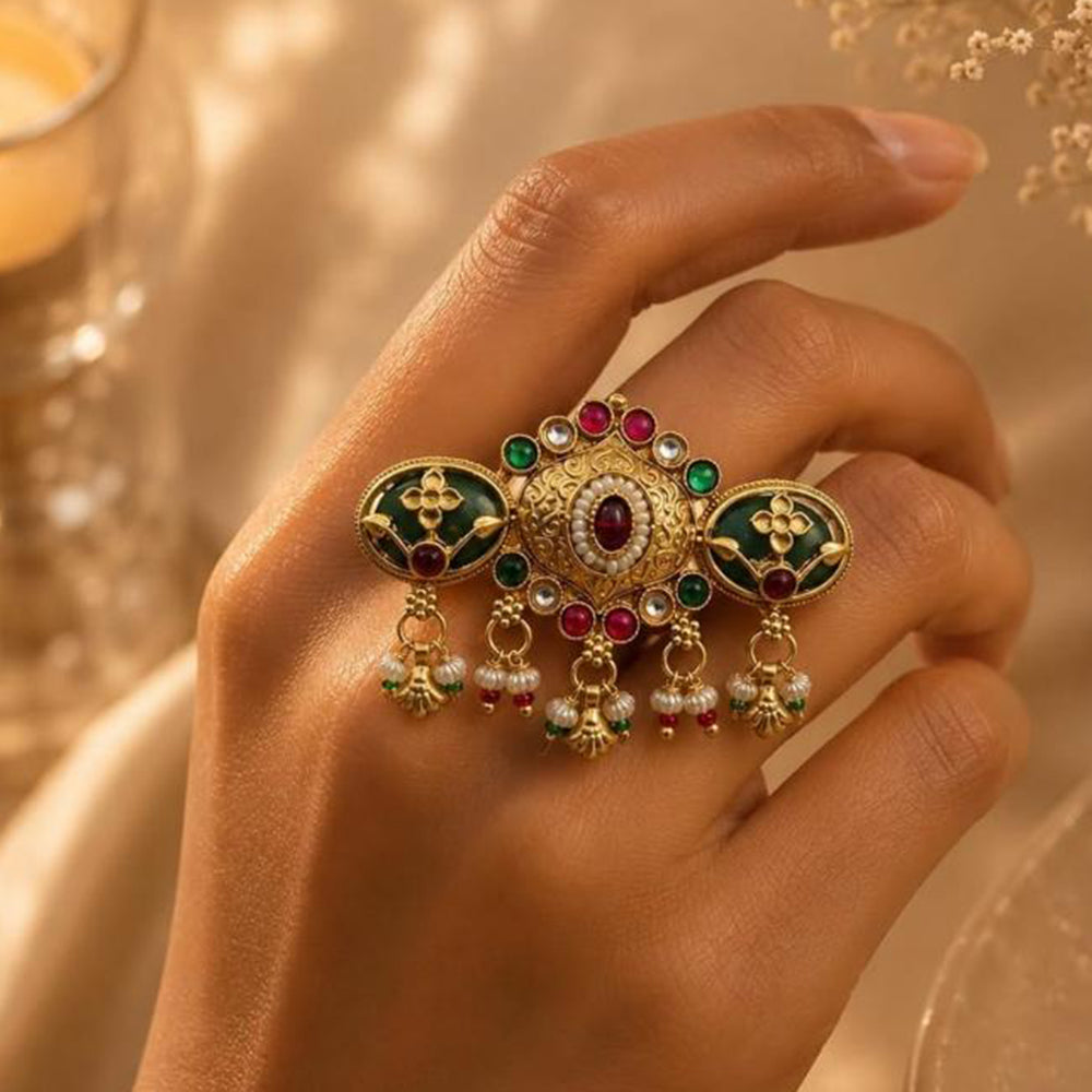 FS Collection Designer Pota Stone And Pearl Statement Ring for Women