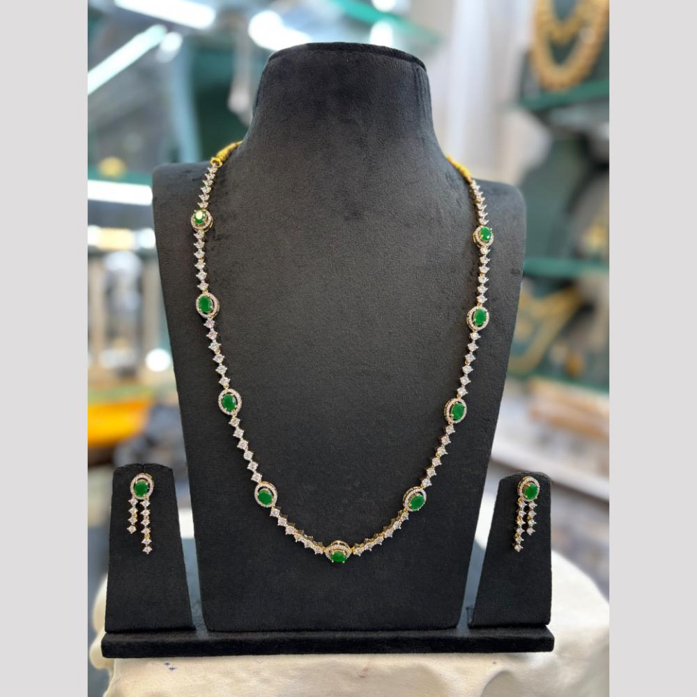 FS Collection Dazzling American Diamond And Austrian Stone Long Necklace Set