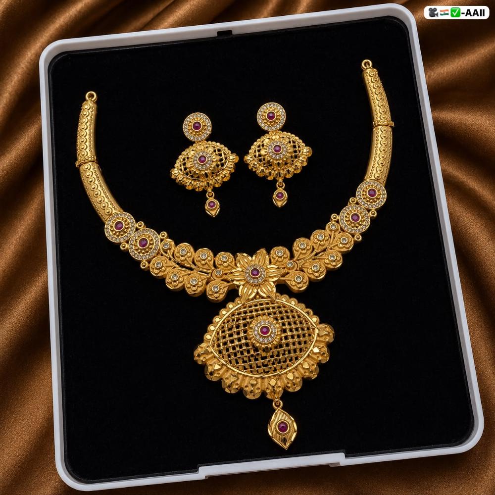 FS Collection Classic Pota Stone And Austrian Stone Necklace Set
