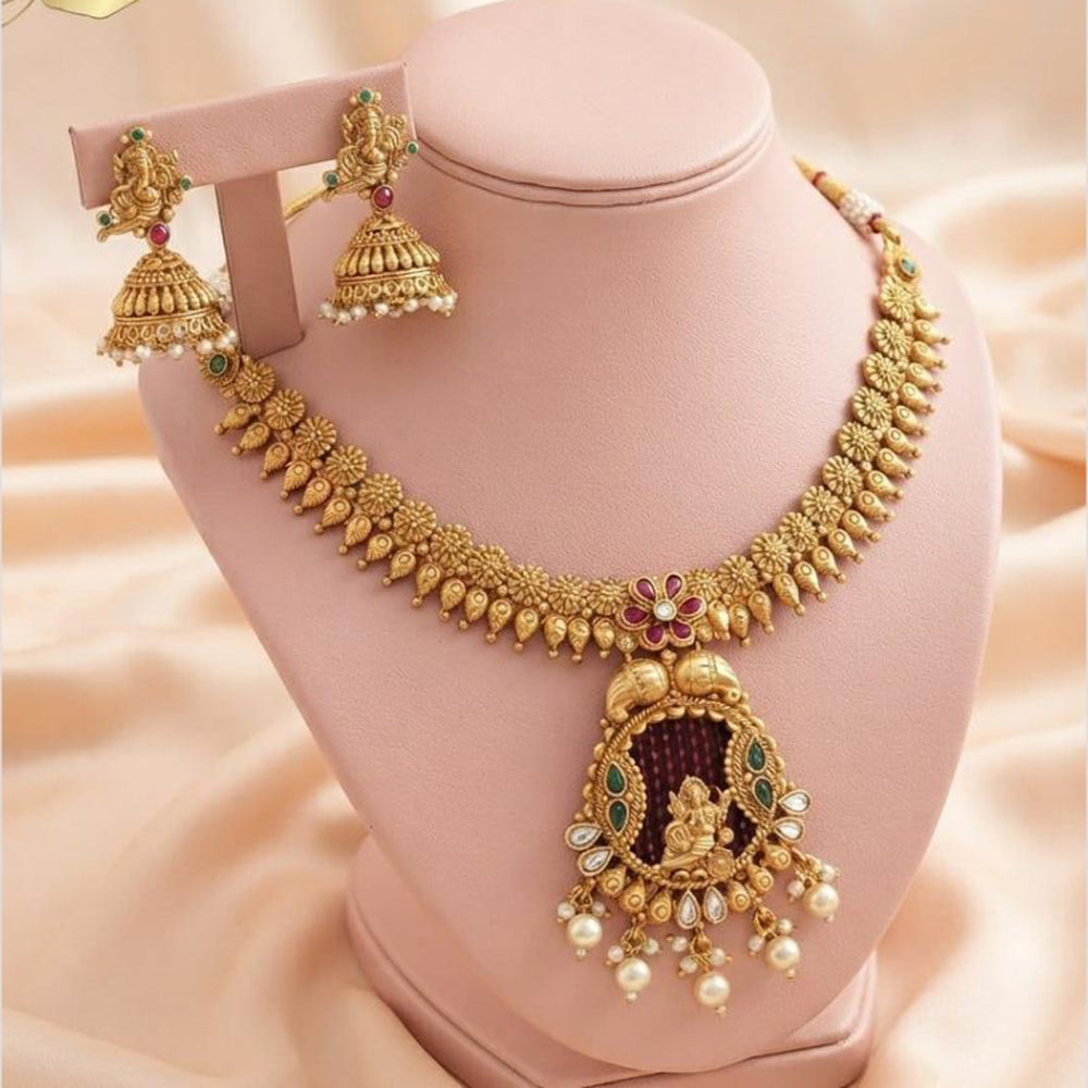 FS Collection Classic Pota Stone And Pearl Temple Necklace Set