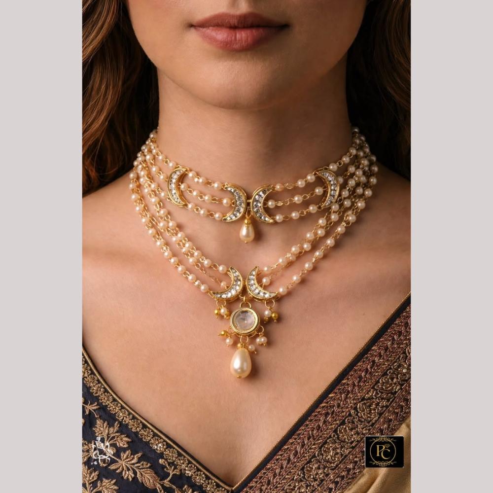 FS Collection Elegant Austrian Stone And Beads Choker Necklace