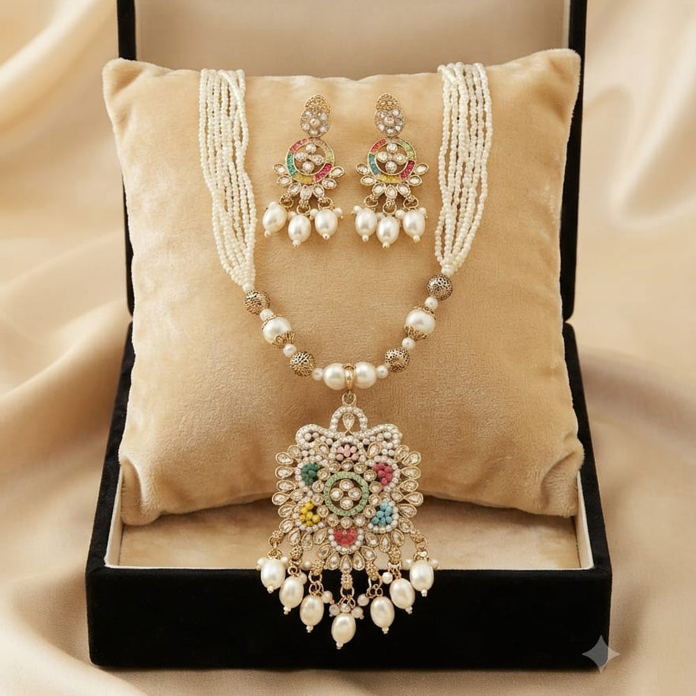 FS Collection Elegant Pota Stone Pearl And Beads Necklace Set
