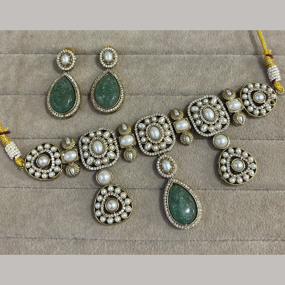 FS Collection Classic Pota Stone And Beaded Choker Necklace Set