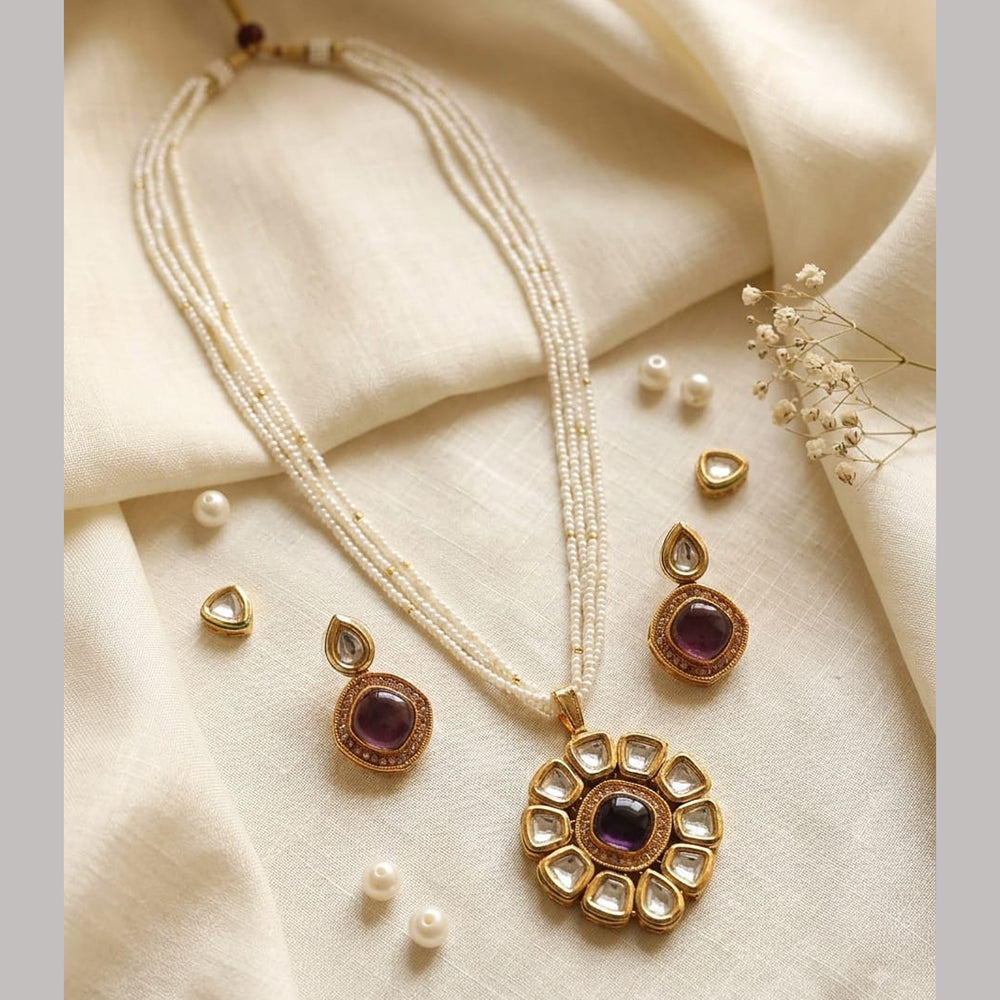 FS Collection Elegant Pota Stone And Pearl Necklace Set