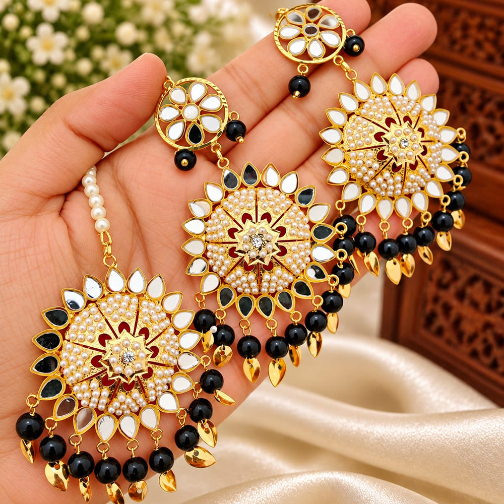 FS Collection Mirror And Beads Dangler Earrings With Maangtikka