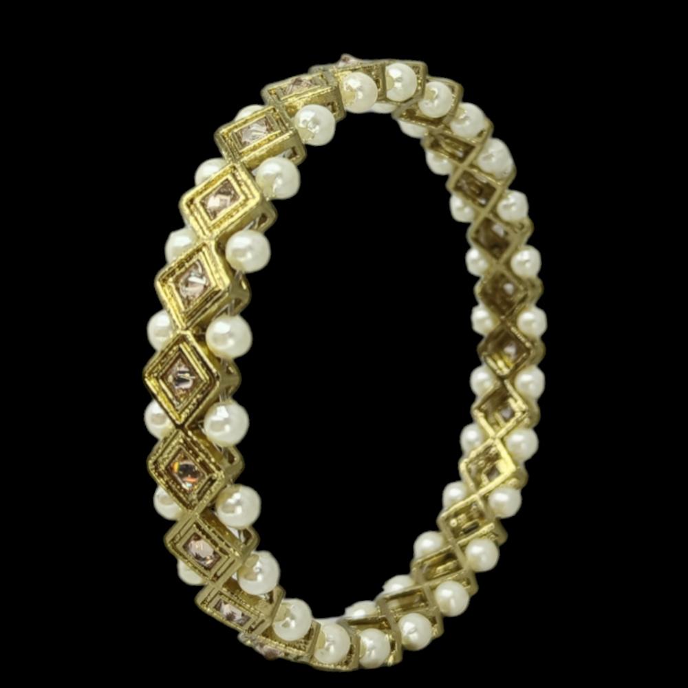 Amity Arts Gold Plated American Diamonds And Pearls Bangle (2 Piece)