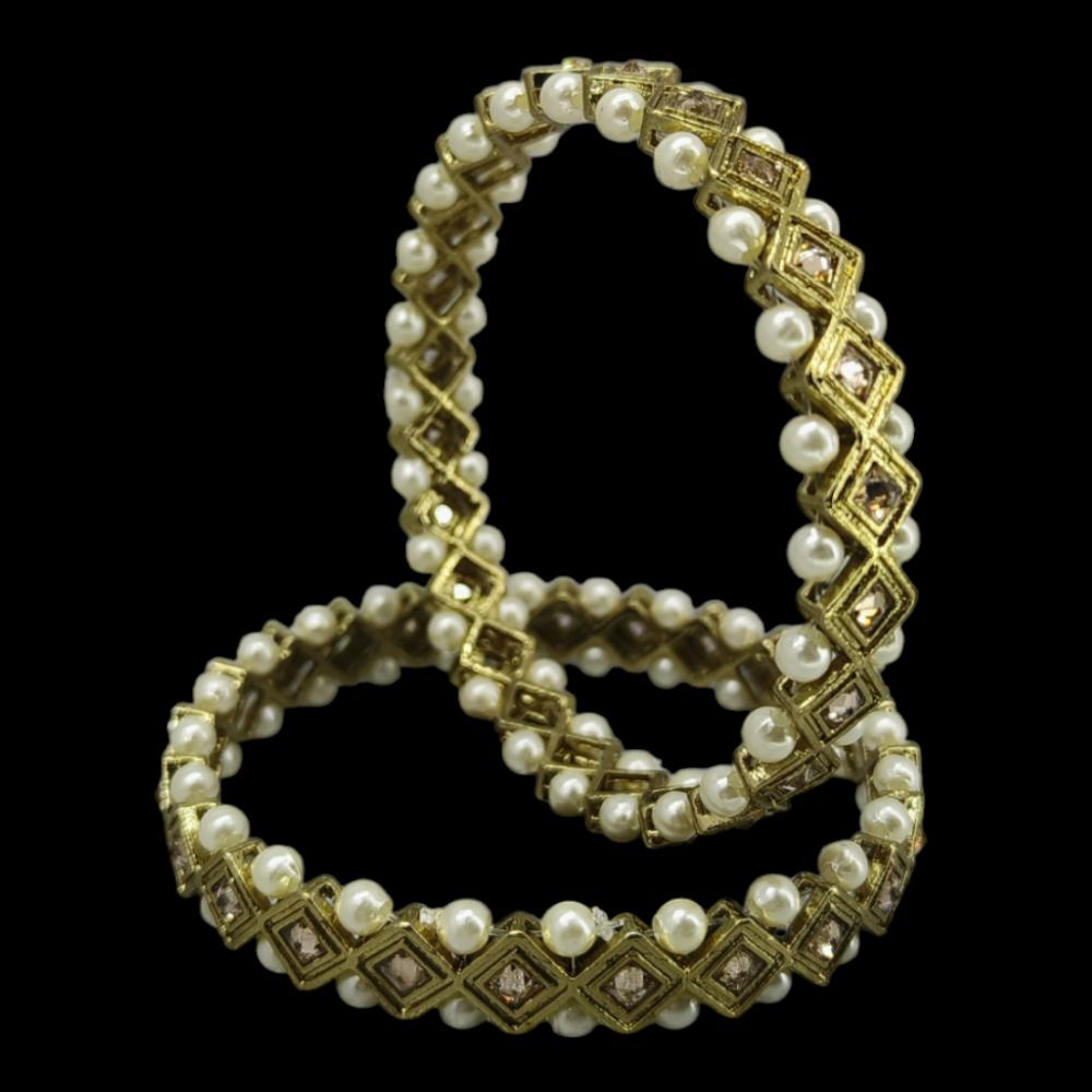 Amity Arts Gold Plated American Diamonds And Pearls Bangle (2 Piece)
