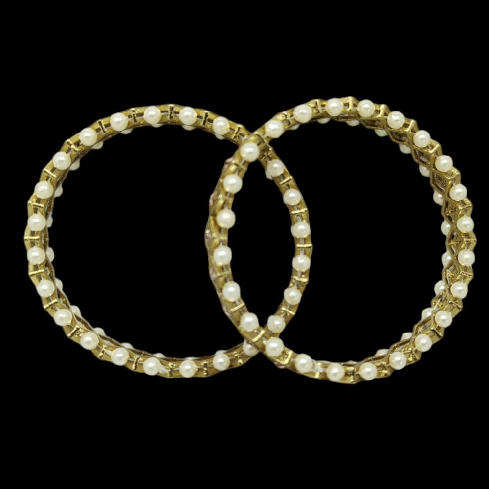 Amity Arts Gold Plated American Diamonds And Pearls Bangle (2 Piece)