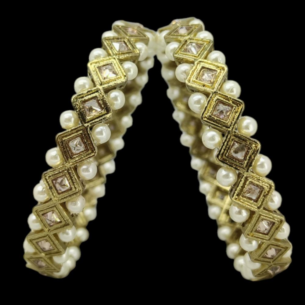 Amity Arts Gold Plated American Diamonds And Pearls Bangle (2 Piece)