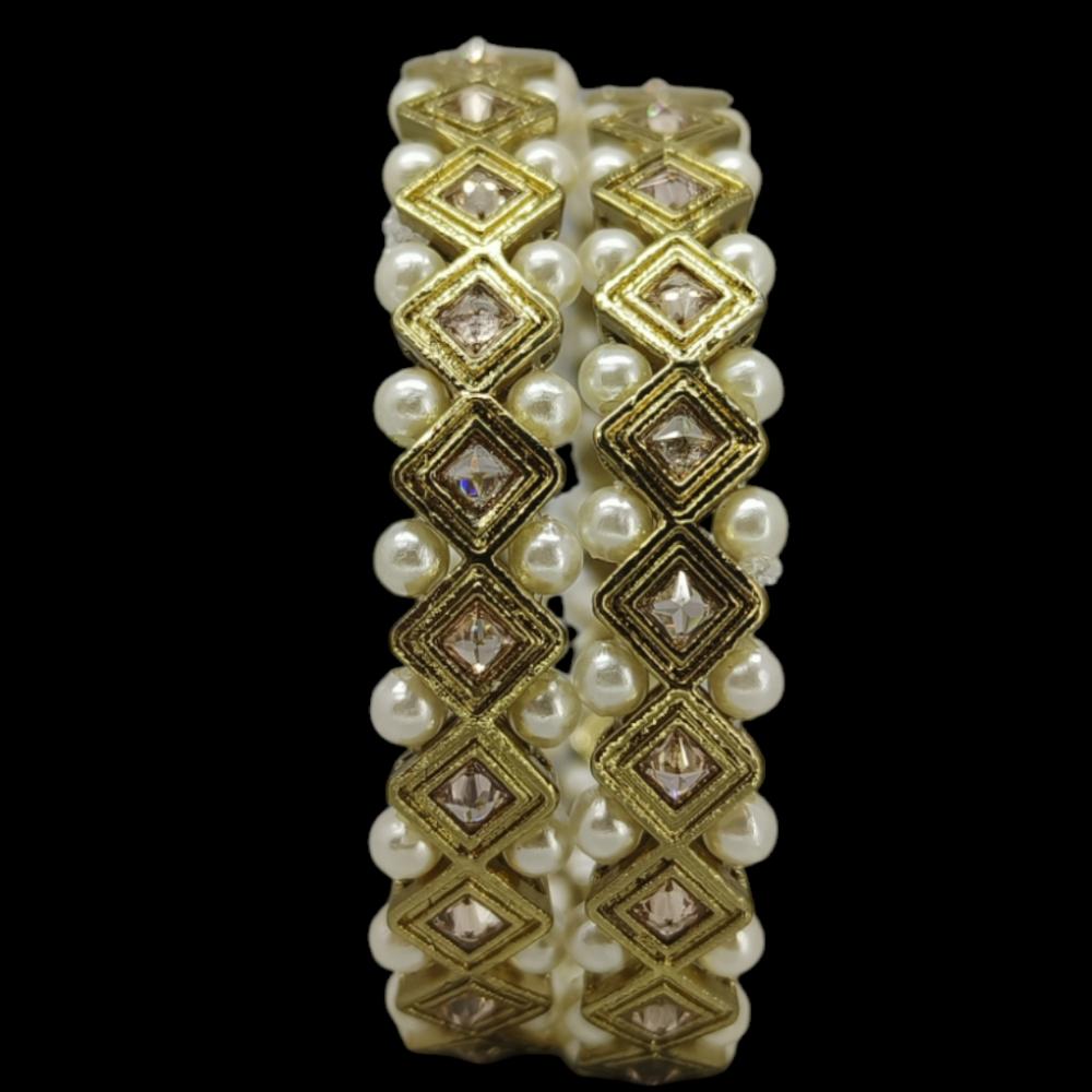 Amity Arts Gold Plated American Diamonds And Pearls Bangle (2 Piece)