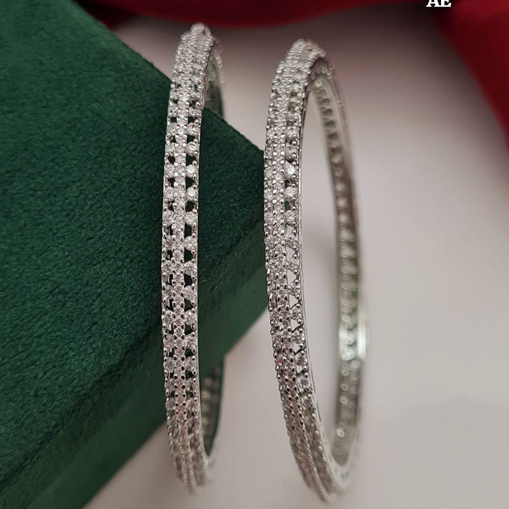 Vivah Creations Silver Plated American Diamond Bangle Set