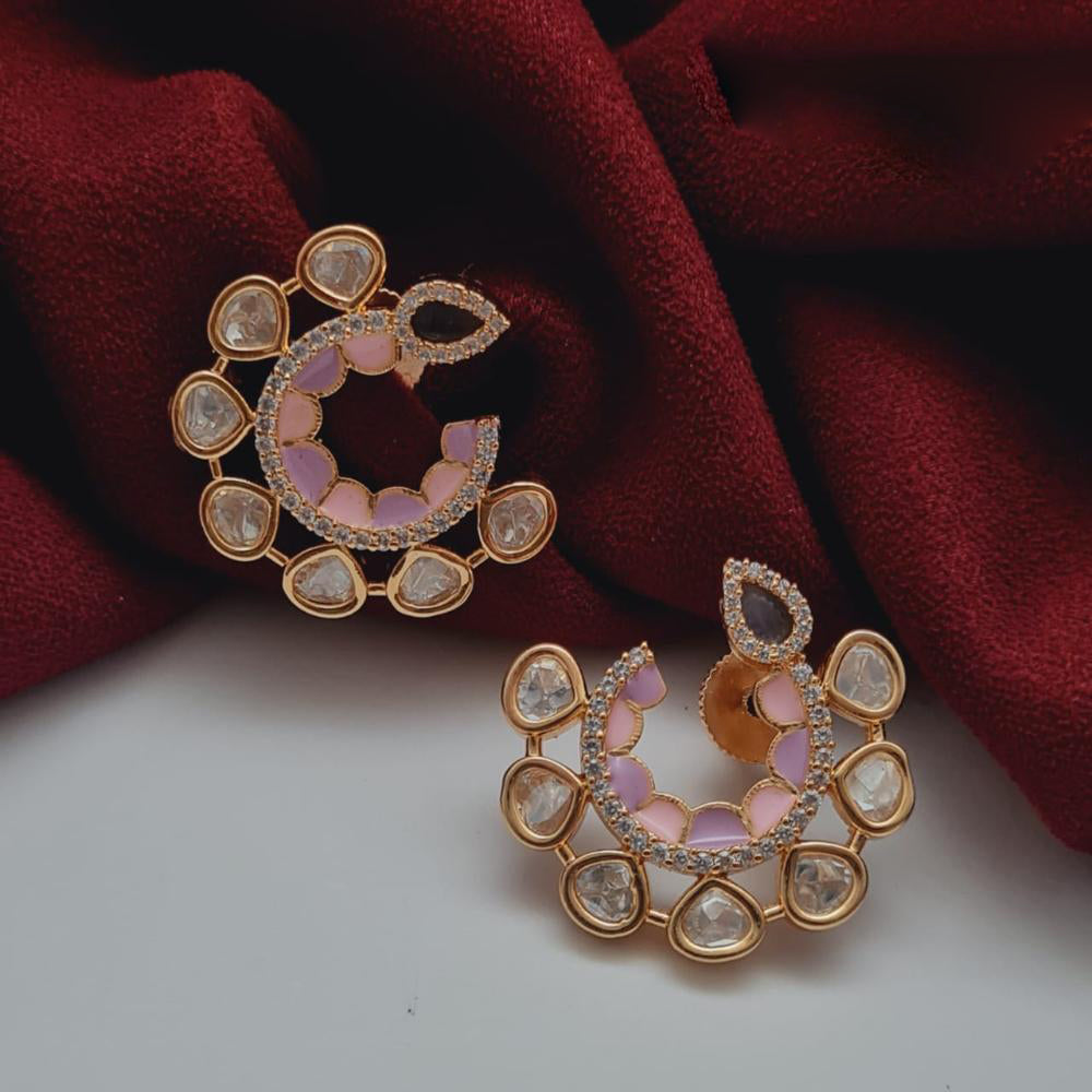 Vivah Creations Gold Plated Polki Kundan Stud Dangler Earrings