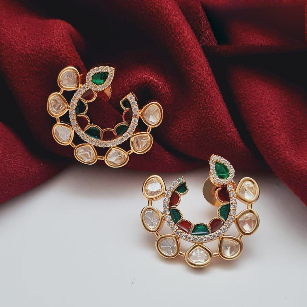 Vivah Creations Gold Plated Polki Kundan Stud Dangler Earrings