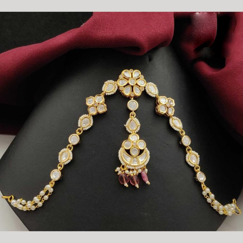 Vivah Creations Gold Plated Polki Kundan Sheeshphool Mangtikka