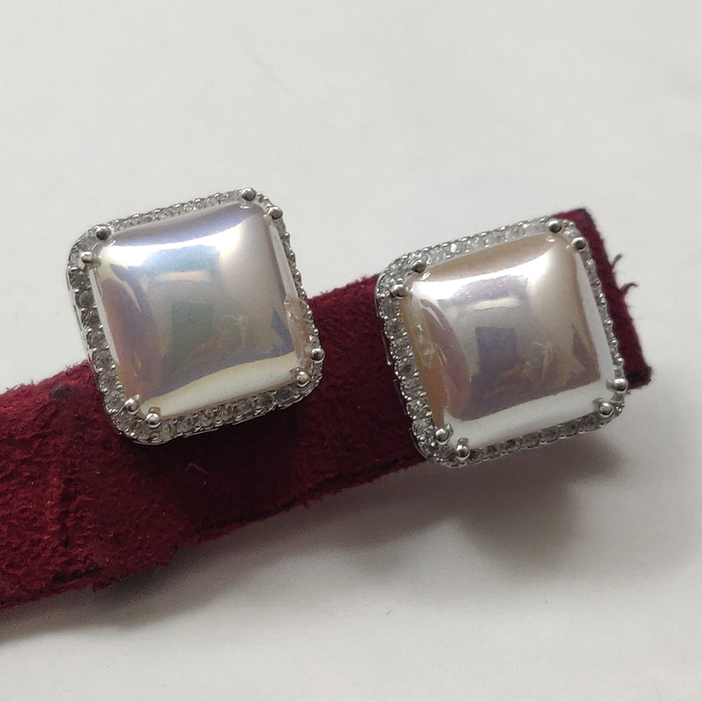 Vivah Creation Silver Plated American Diamond Stud Earrings