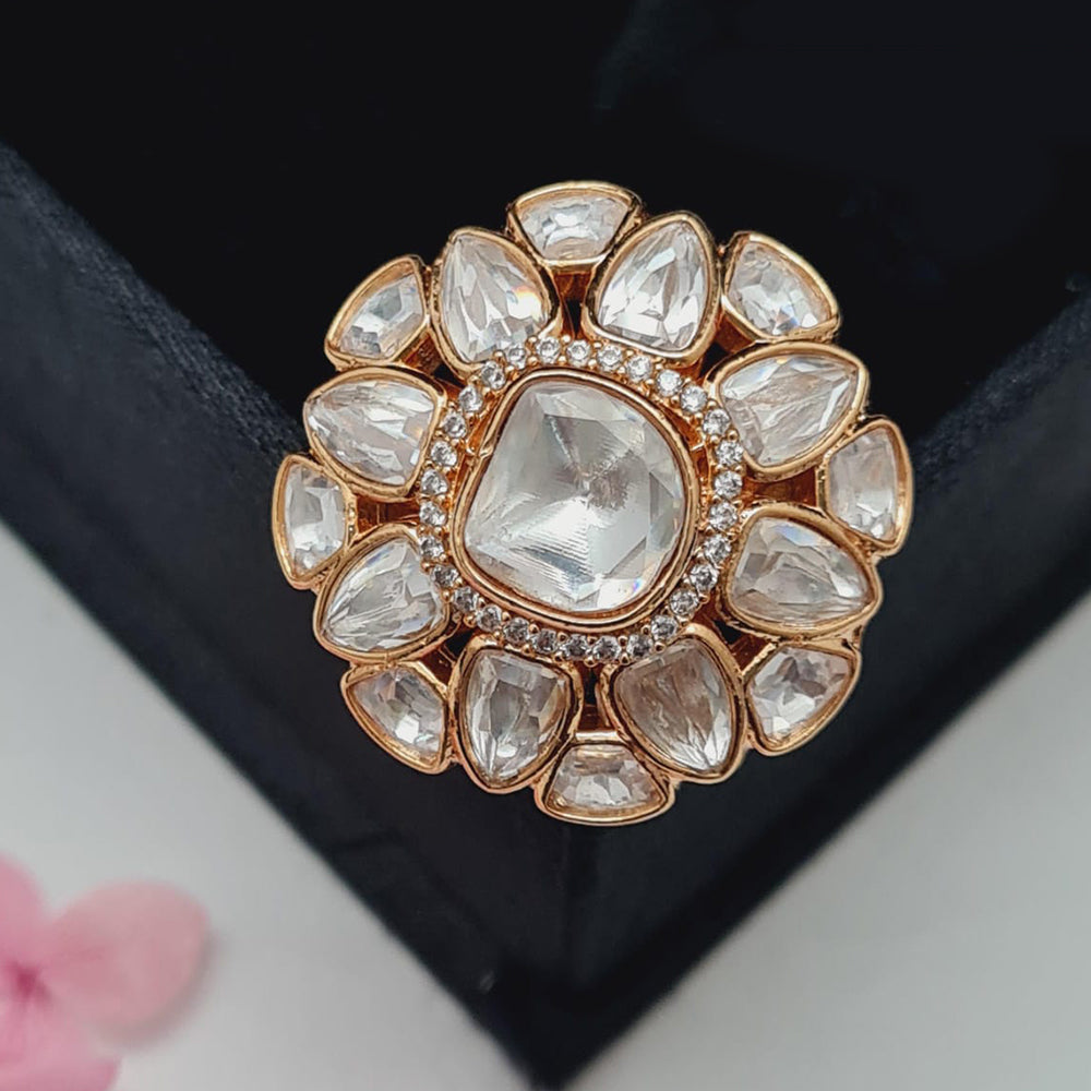 Vivah Creations Rose Gold Plated Polki Kundan Ring