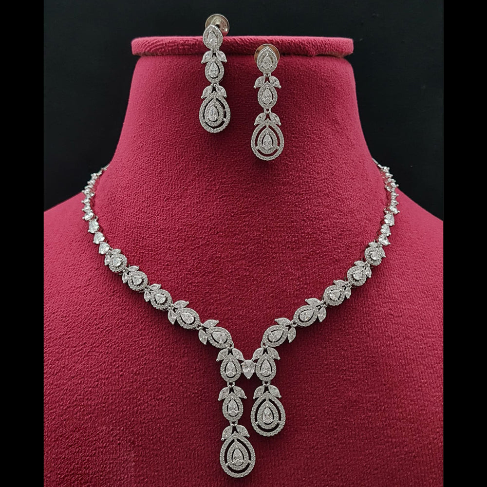 Vivah Creations Silver Plated American Diamond Necklace Set