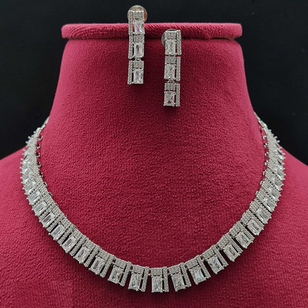 Vivah Creations Silver Plated American Diamond Necklace Set