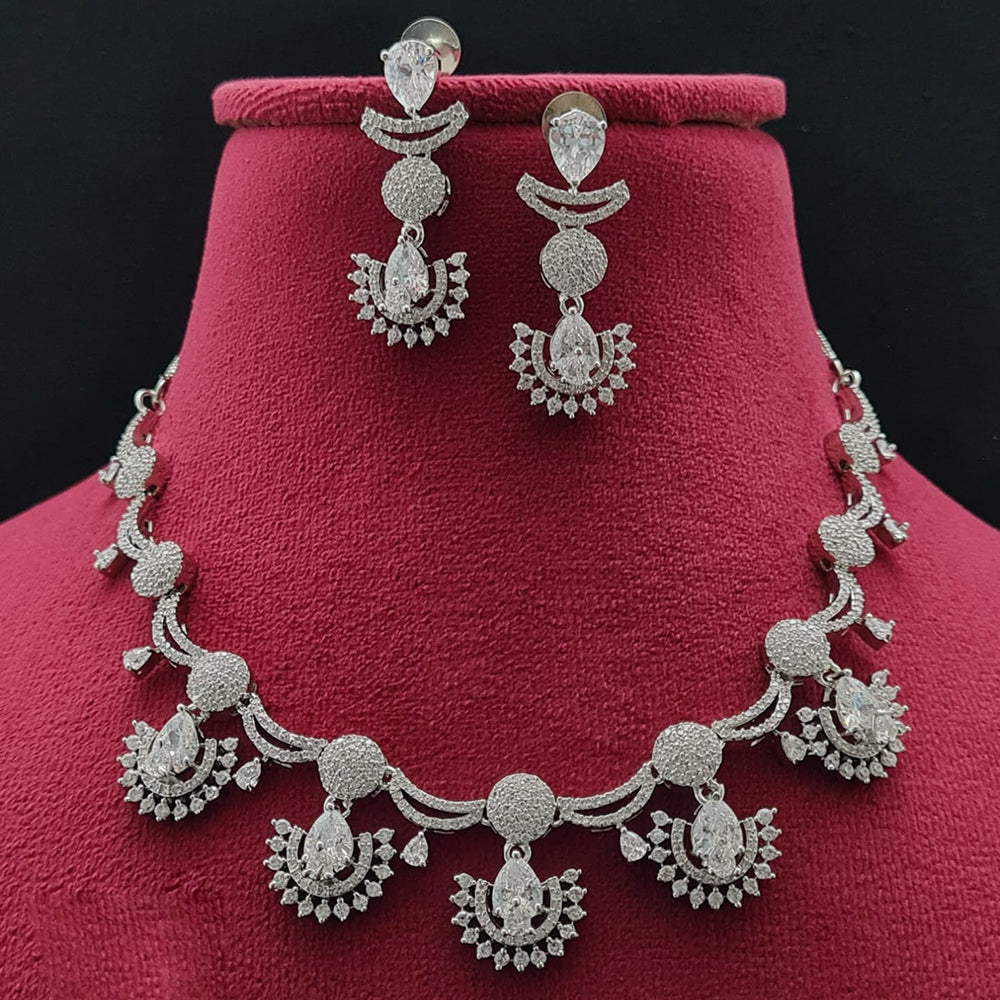 Vivah Creations Silver Plated American Diamond Necklace Set