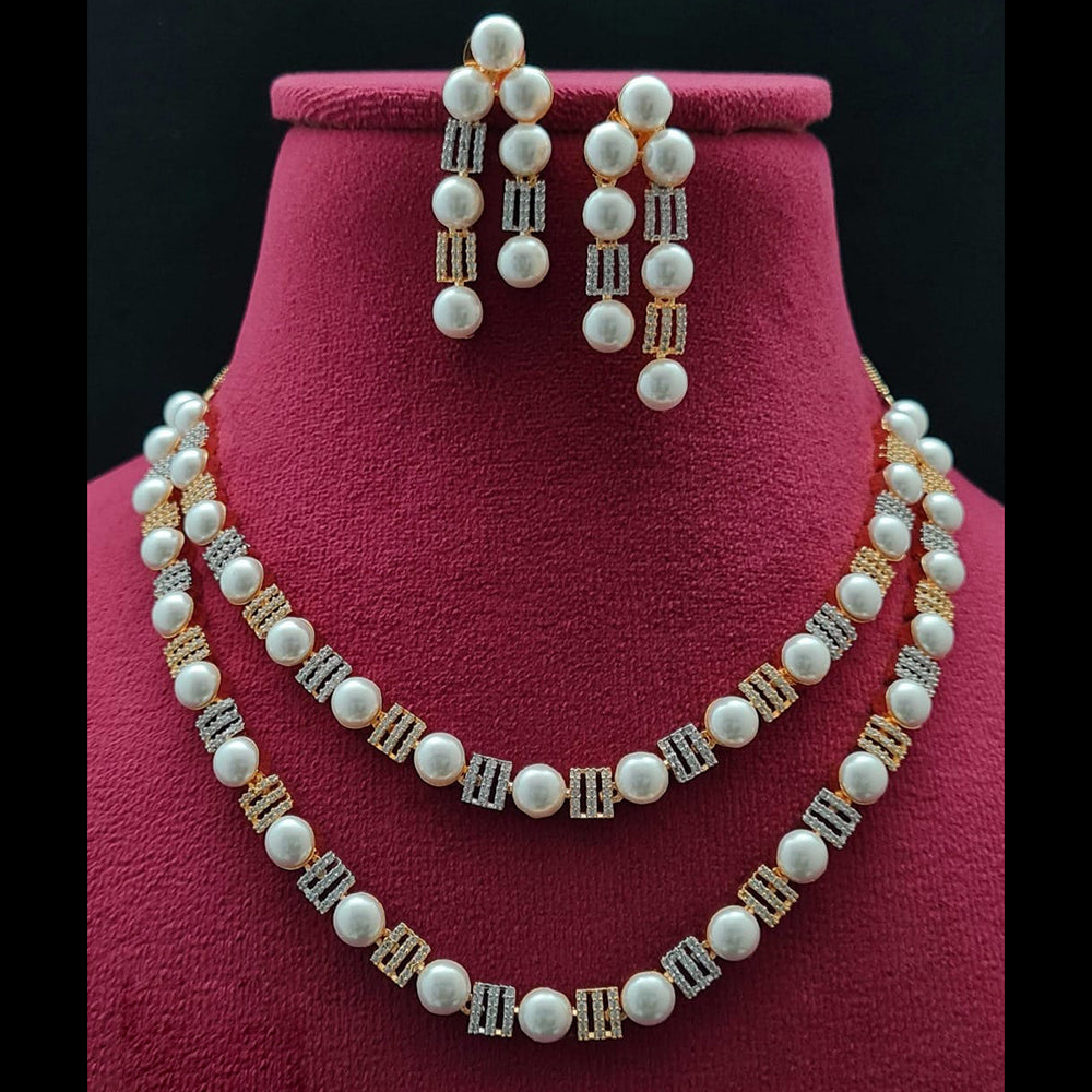 Vivah Creations 2 Tone Plated American Diamond And Pearl Necklace Set