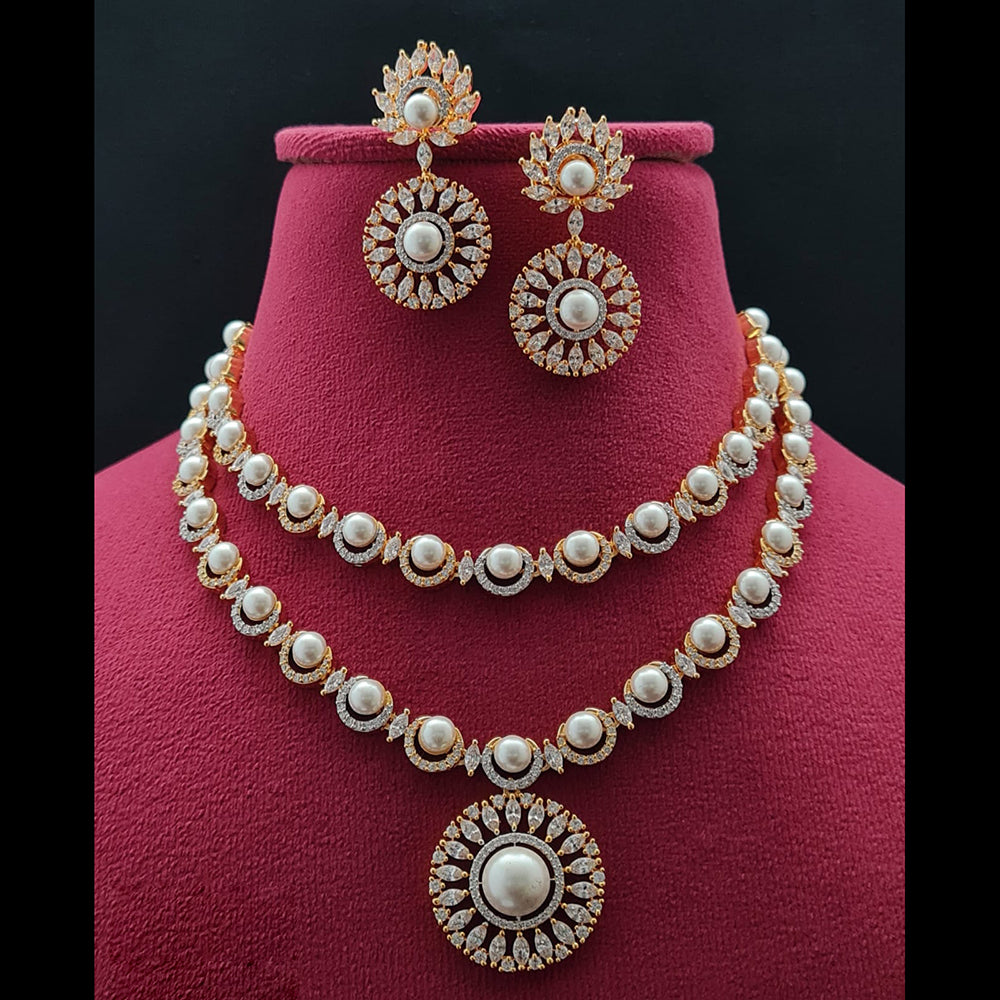 Vivah Creations 2 Tone Plated American Diamond And Pearl Necklace Set