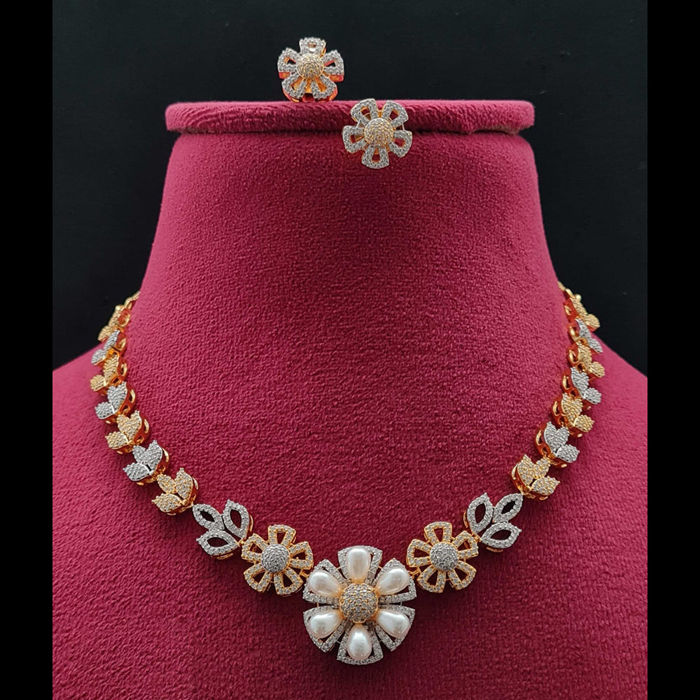 Vivah Creations 2 Tone Plated American Diamond And Pearl Necklace Set