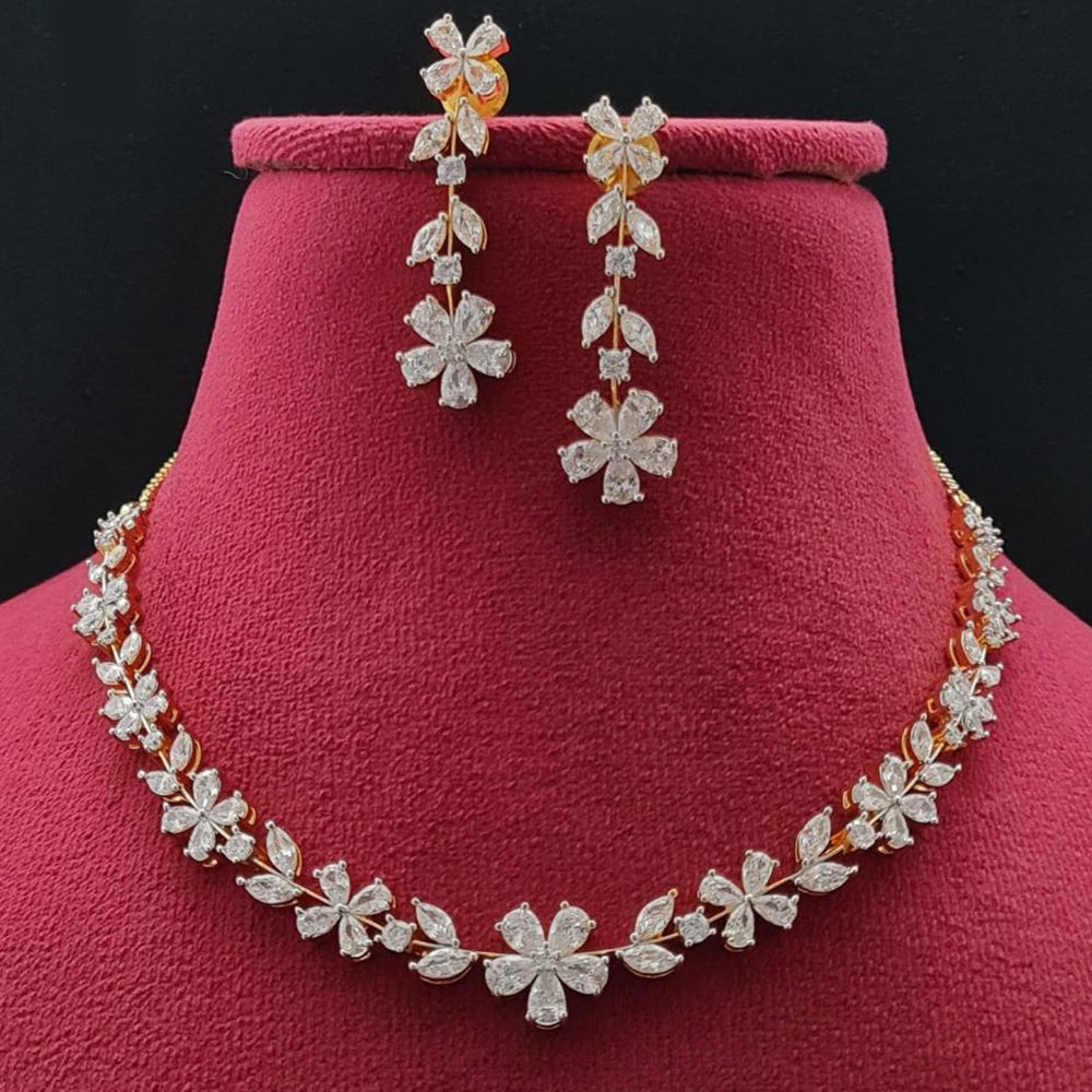 Vivah Creations Gold Plated American Diamond Necklace Set