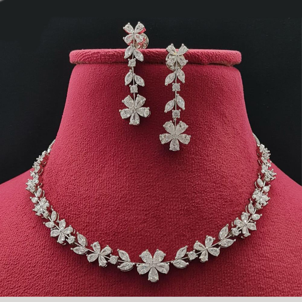 Vivah Creations Silver Plated American Diamond Necklace Set