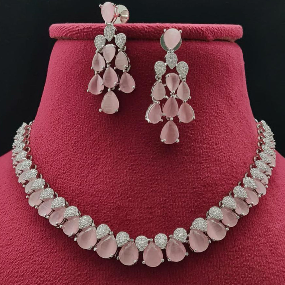 Vivah Creations Silver Plated American Diamond Necklace Set