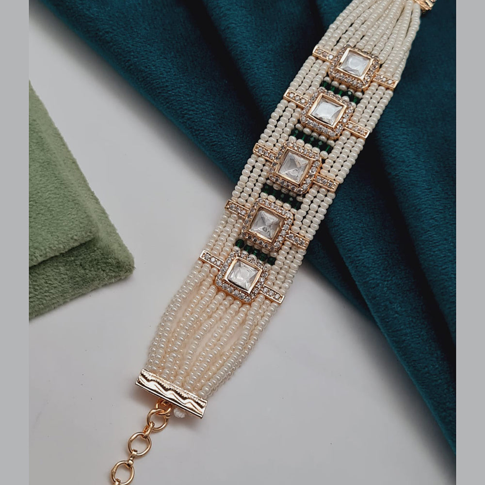 Vivah Creations Gold Plated Polki Kundan Stone And Pearl Adjustable Bracelet