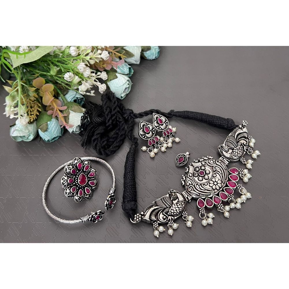 Akruti Collection Oxidised Combo Set