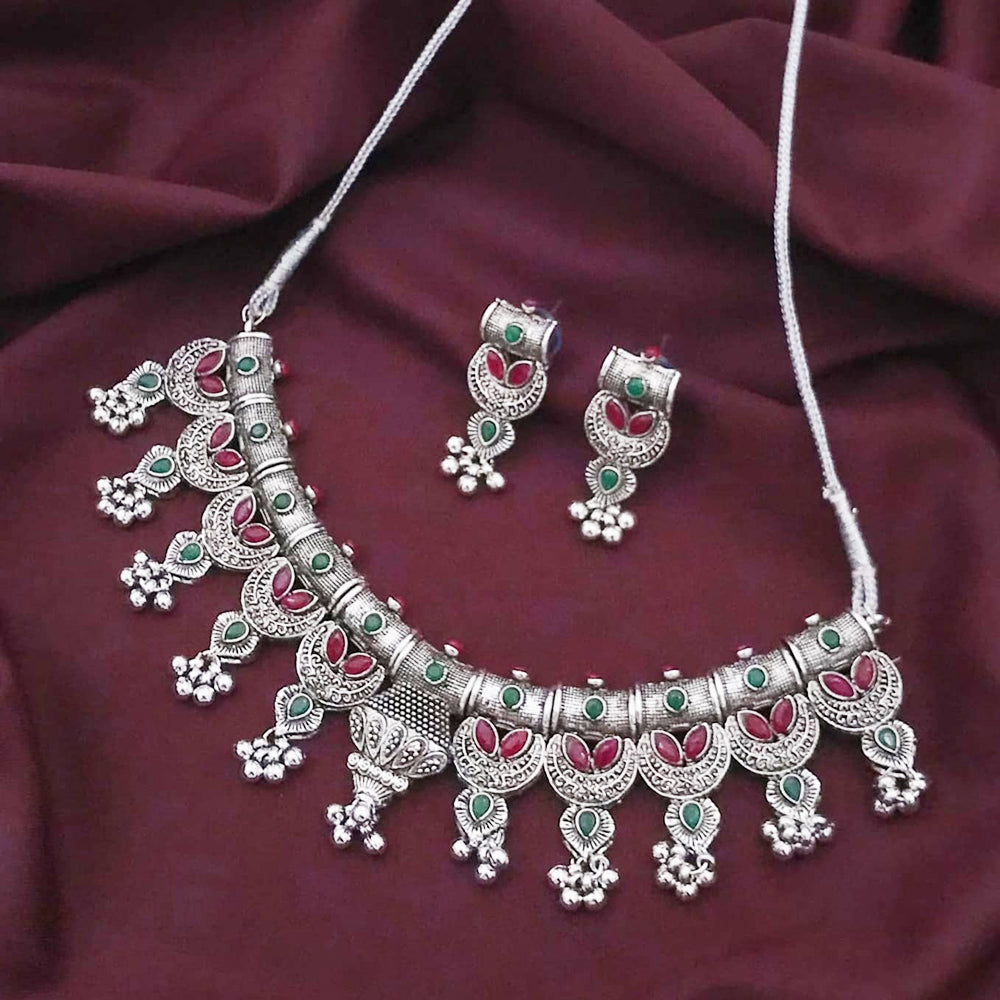 Akruti Collection Oxidised Plated Necklace