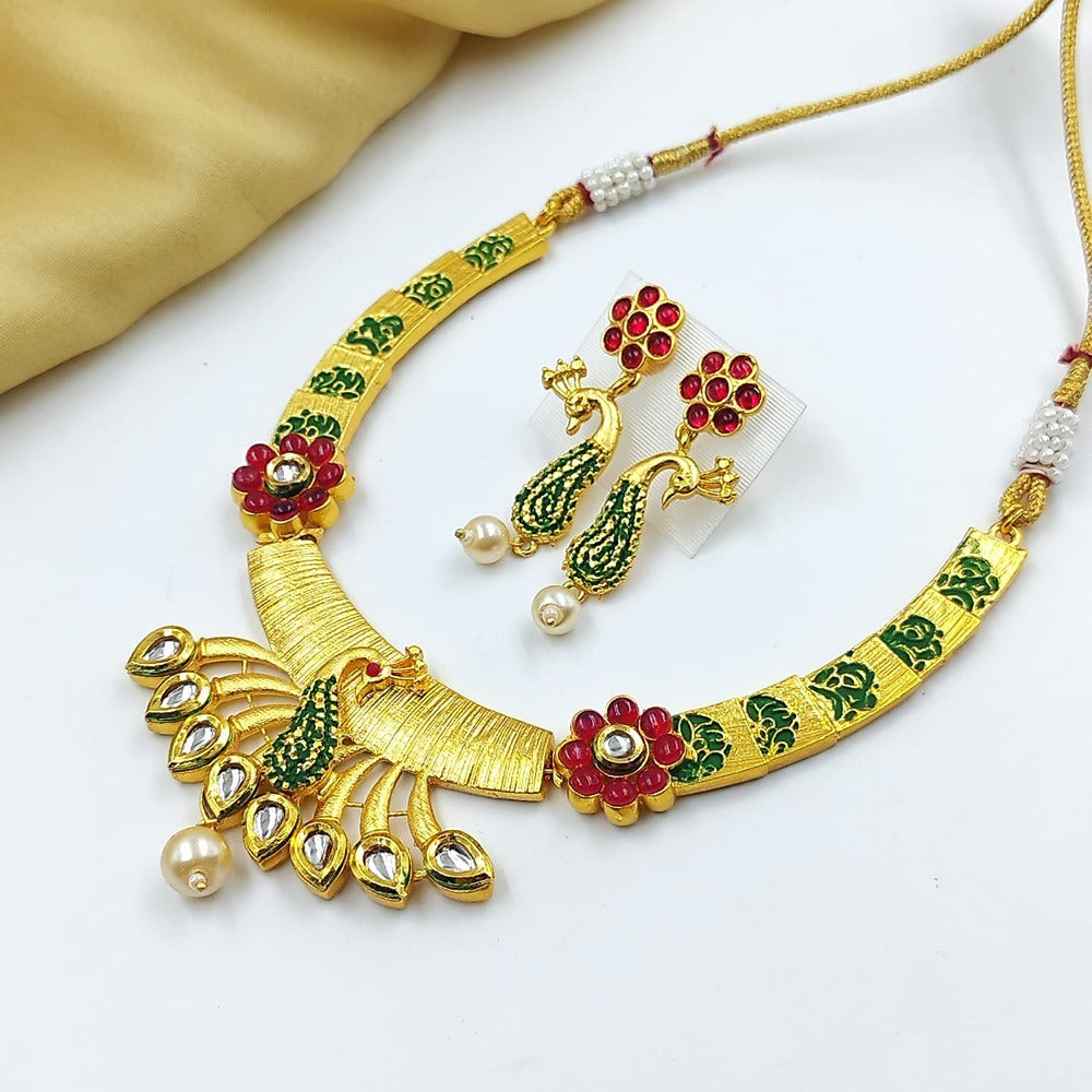 Akruti Collection Gold Plated Pota Stone Necklace Set
