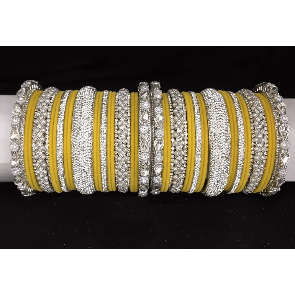 Akruti Collection Silver Plated Austrian Stone And Velvet Bangles Set
