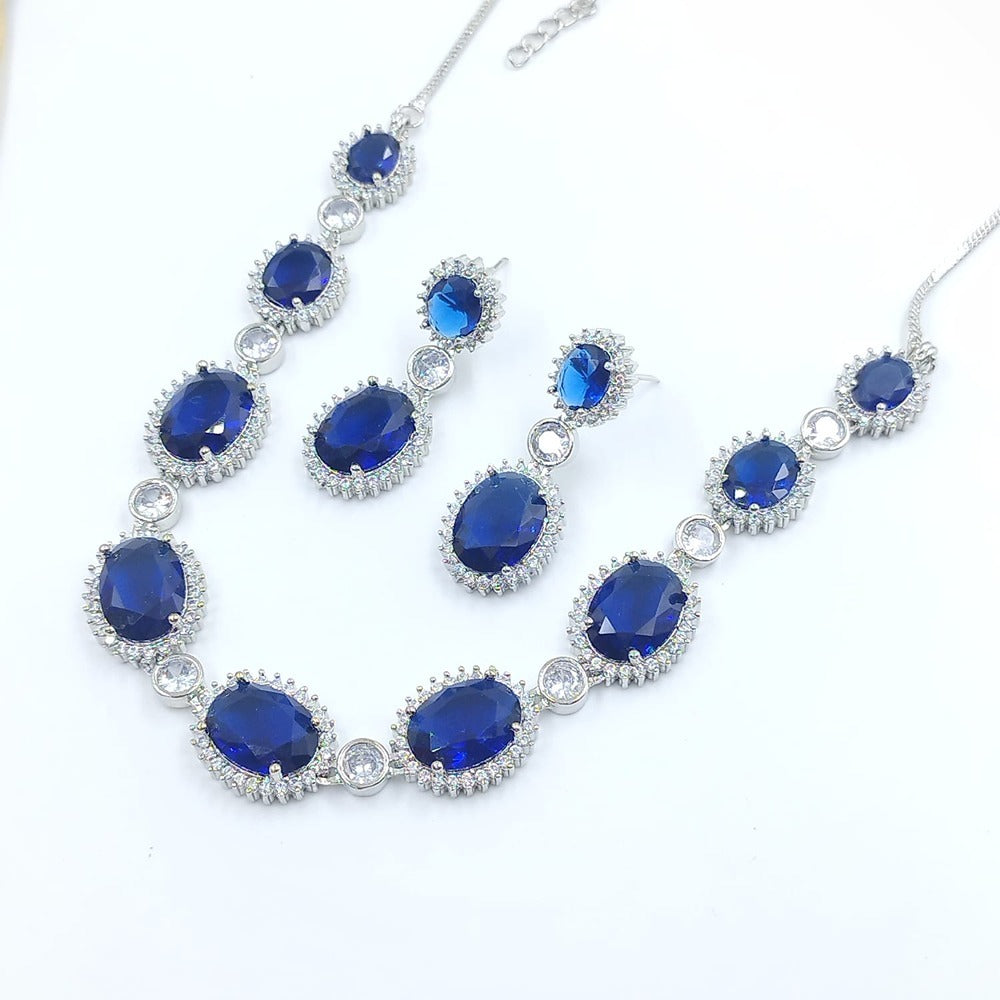 Akruti Collection Silver Plated AD Necklace Set
