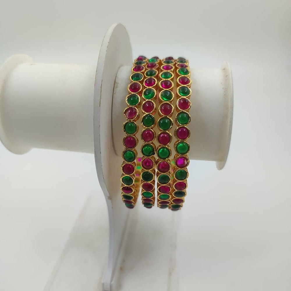 Akruti Collection Gold Plated Pota Stone Bangle Set