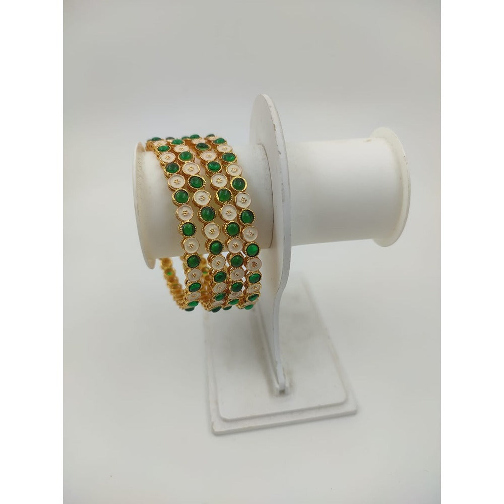 Akruti Collection Gold Plated Pota Stone Bangle Set