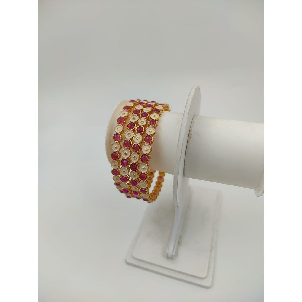 Akruti Collection Gold Plated Pota Stone Bangle Set