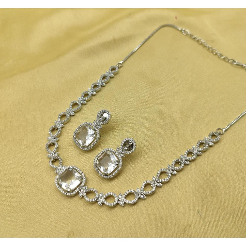 Akruti Collection Silver Plated AD Necklace Set