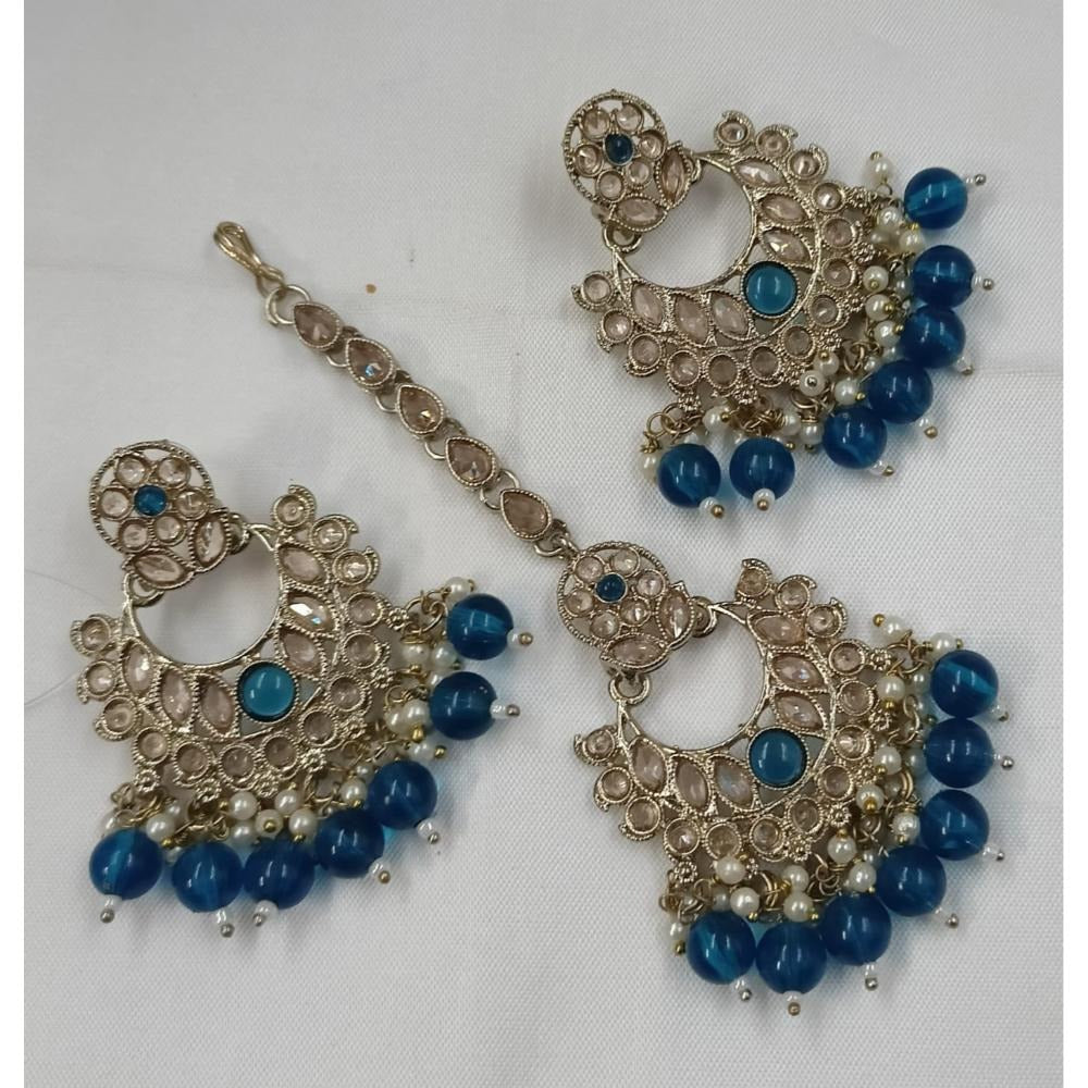 Akruti Collection Gold Plated Crystal Stone Earrings With Maangtikka