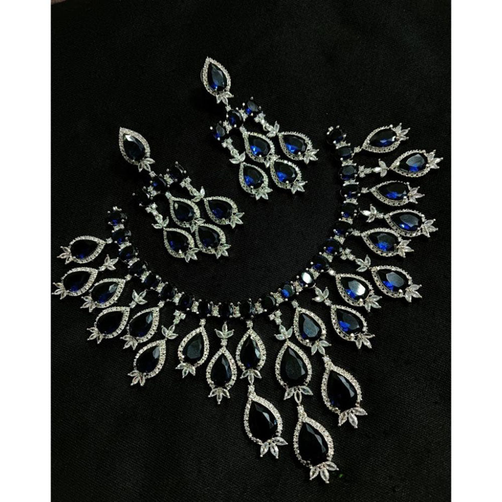 Akruti Collection Silver Plated AD Necklace Set